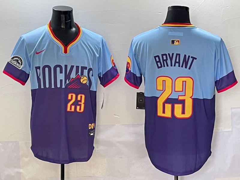 Men Colorado Rockies 23 Bryant Purple blue Joint Name 2025 Nike MLB Jersey style 2